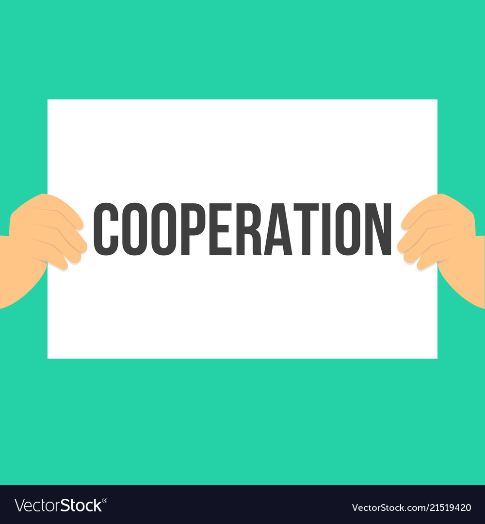 Man showing paper cooperation text