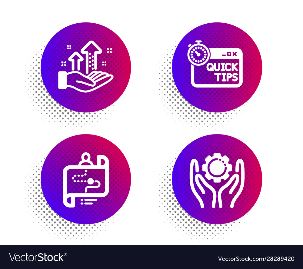 Quick tips analysis graph and journey path icons vector image Quick tips analysis graph and journey path icons