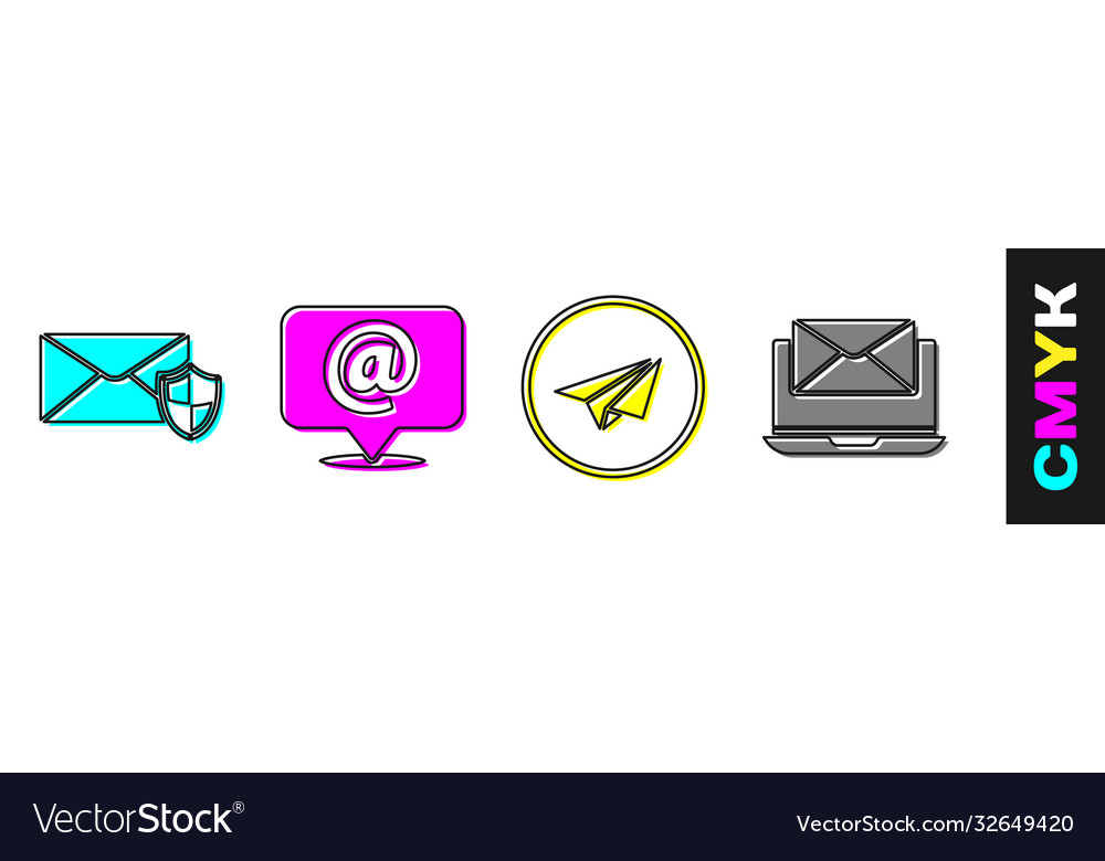 Set envelope with shield mail and e-mail vector image Set envelope with shield mail and e-mail