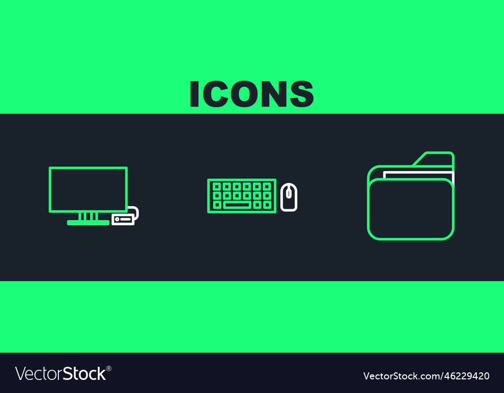 Set line document folder smart tv and keyboard vector image Set line document folder smart tv and keyboard