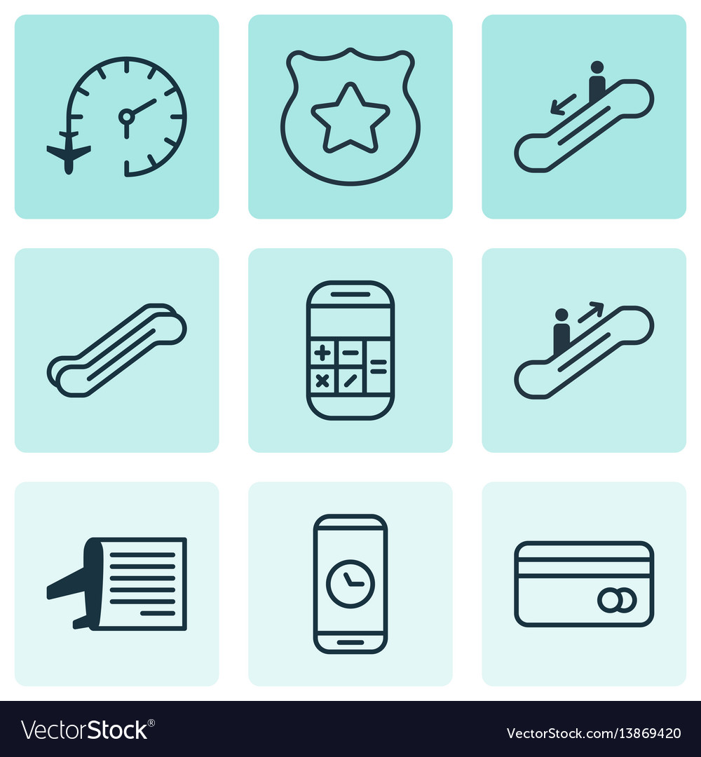 Set of 9 traveling icons includes call duration vector image Set of 9 traveling icons includes call duration
