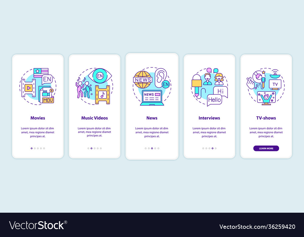 Video for language learning onboarding mobile app vector image Video for language learning onboarding mobile app
