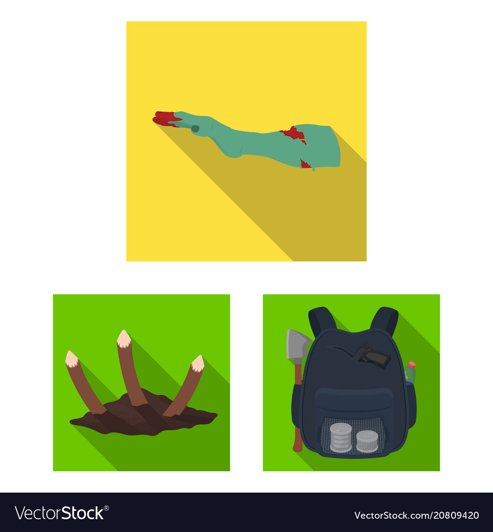 Zombies and attributes flat icons in set