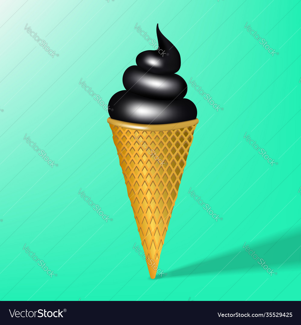 Abstract black cartoon ice cream in a cone