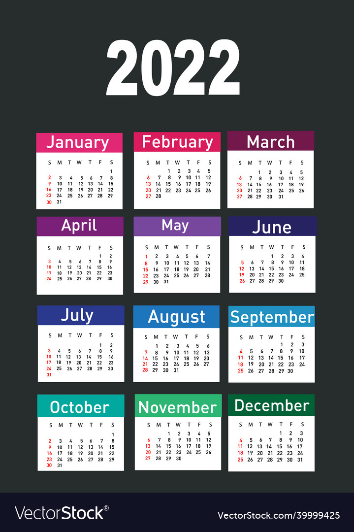 Calendar for 2022 Royalty Free Vector Image - VectorStock