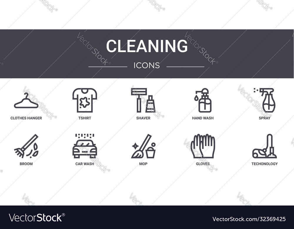 Cleaning concept line icons set contains