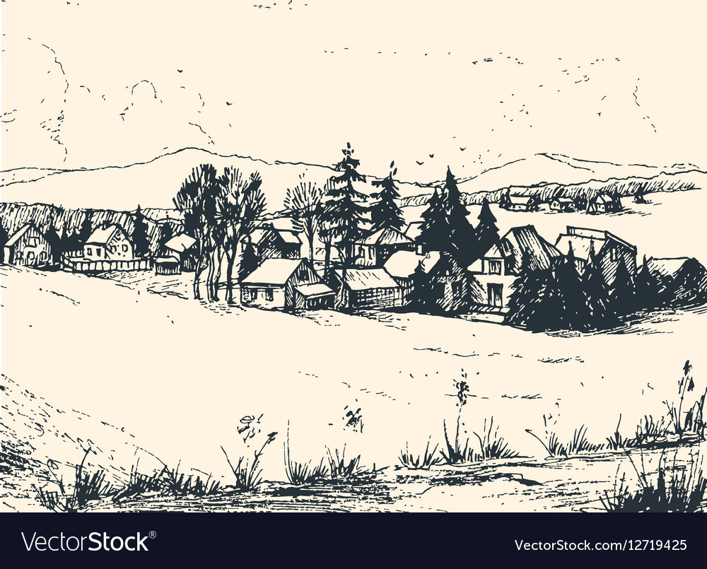 Countryside landscape hand drawn