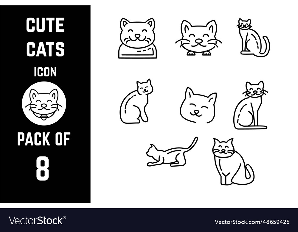 Cute cats icon pack bundle lineart template Vector Image