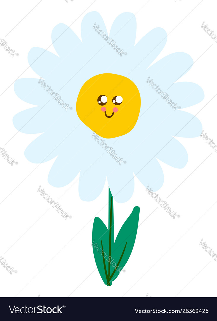 Cute chamomile flower with eyes on white Vector Image