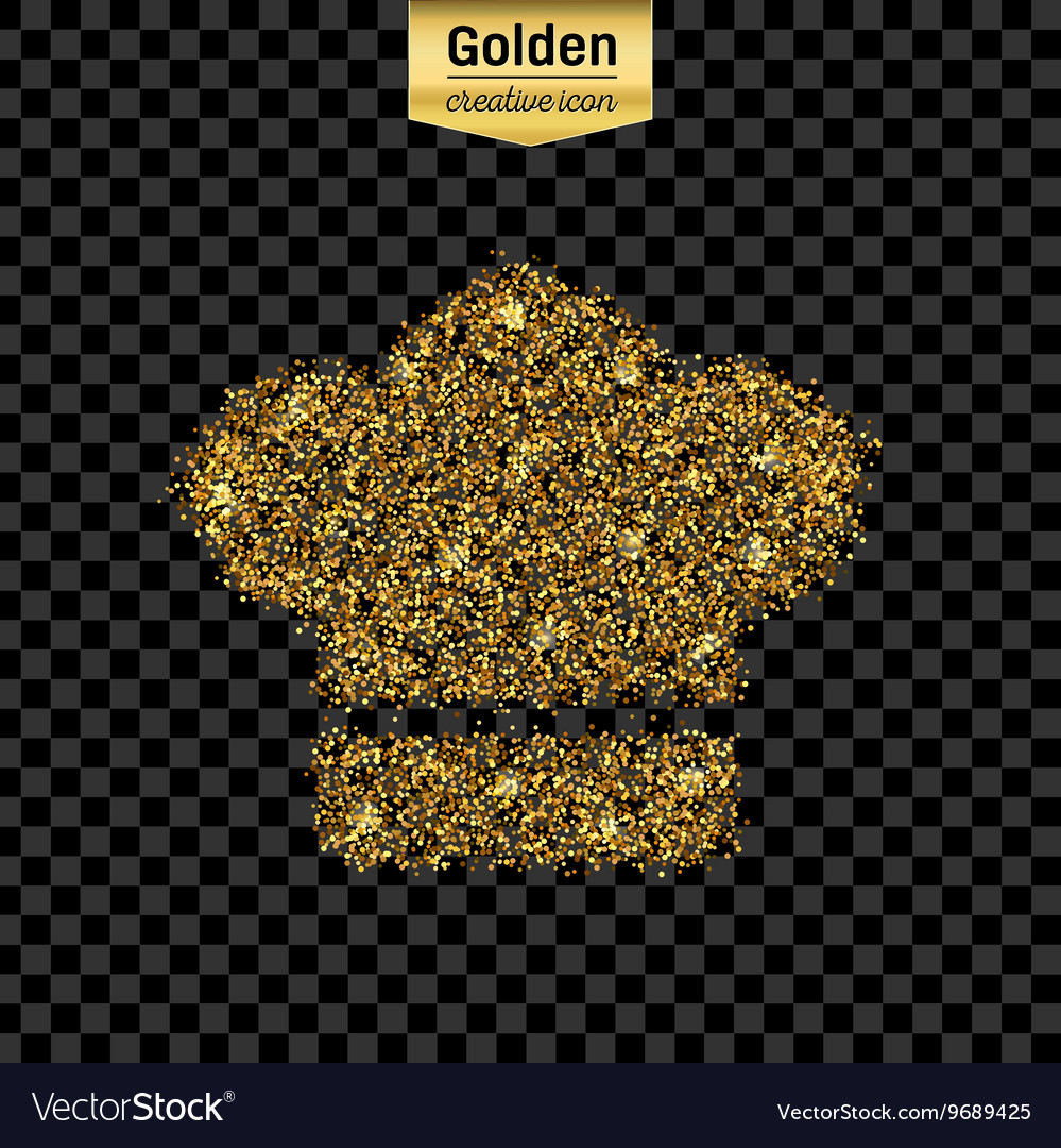 Gold glitter icon of chef isolated