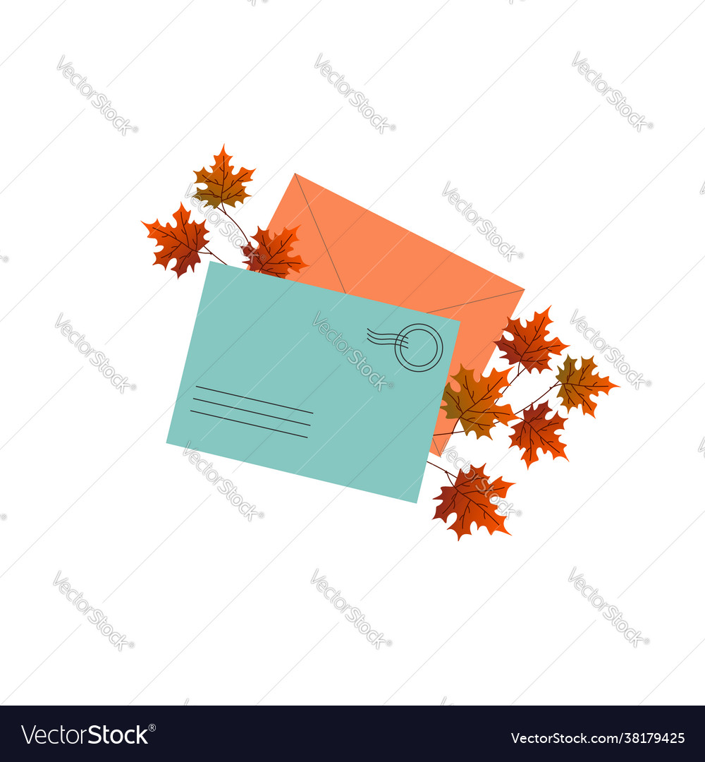 Mail envelopes with a branch maple leaves Vector Image