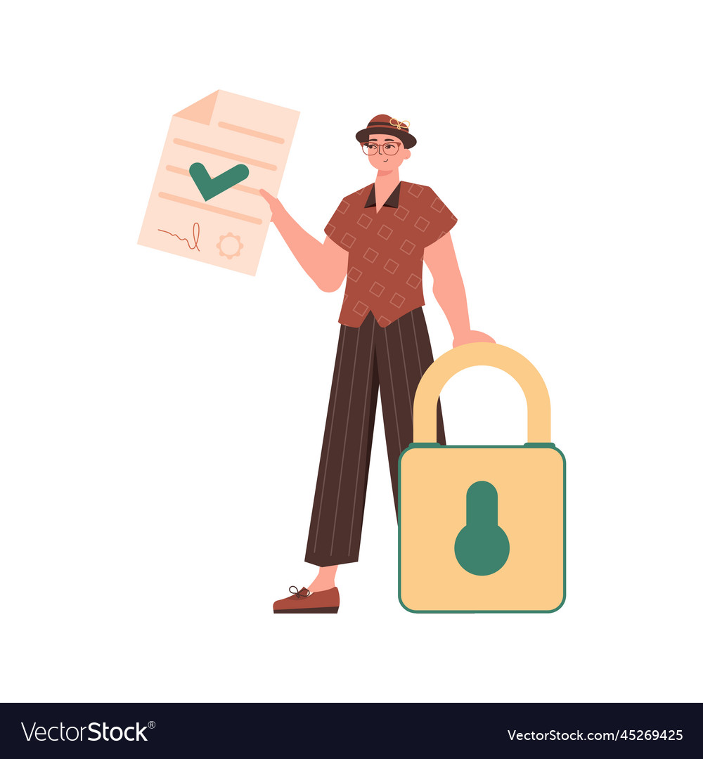 Man is holding a document data protection concept vector image Man is holding a document data protection concept