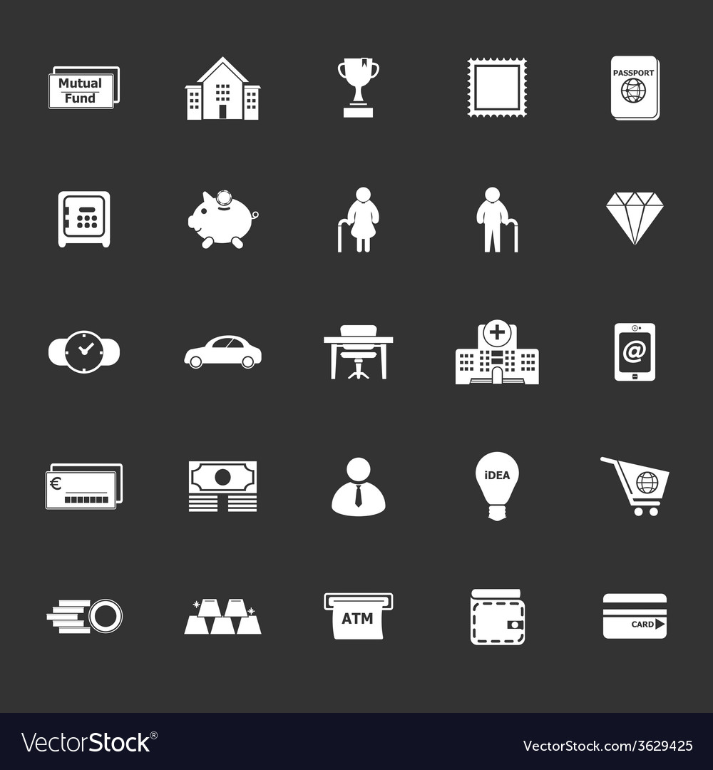 Personal financial icons on gray background