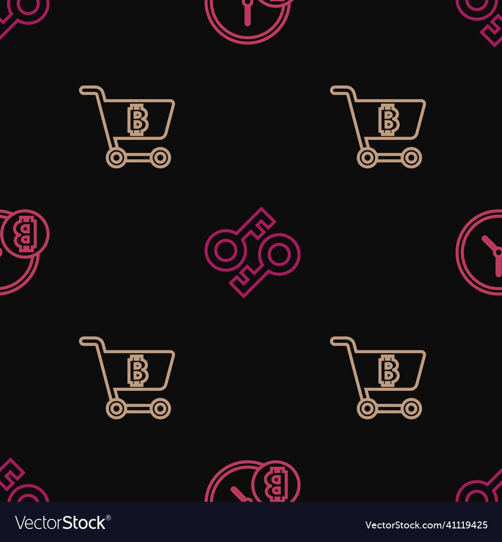 Set line bitcoin with clock shopping cart vector image Set line bitcoin with clock shopping cart