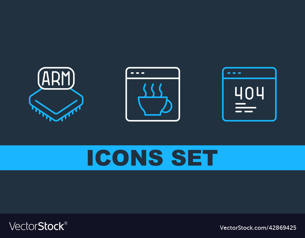 Set line page with a 404 error processor vector image Set line page with a 404 error processor