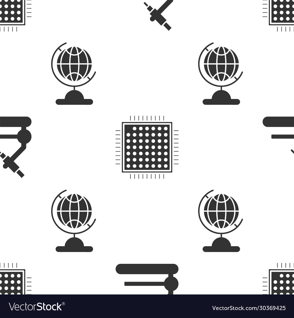 Set microscope processor and earth globe vector image Set microscope processor and earth globe
