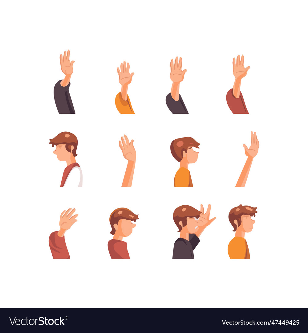 Set of hands showing different gestures palm