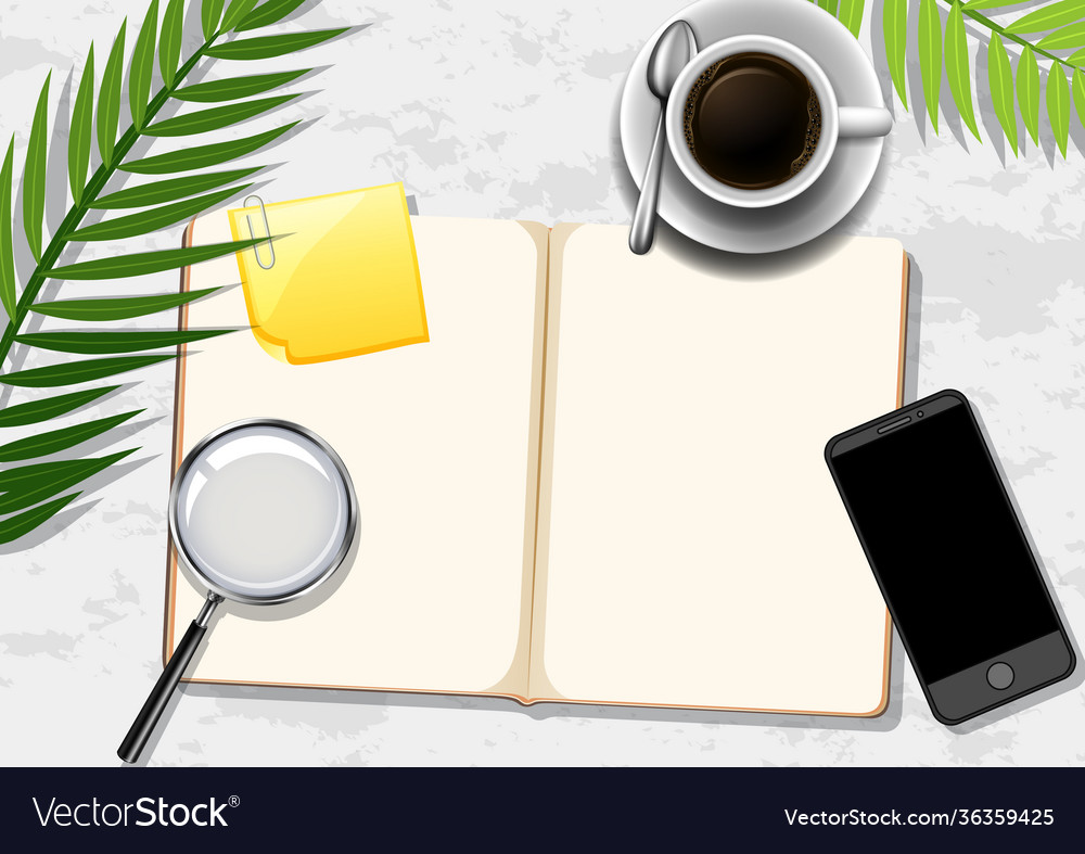 Top view office work table with elements