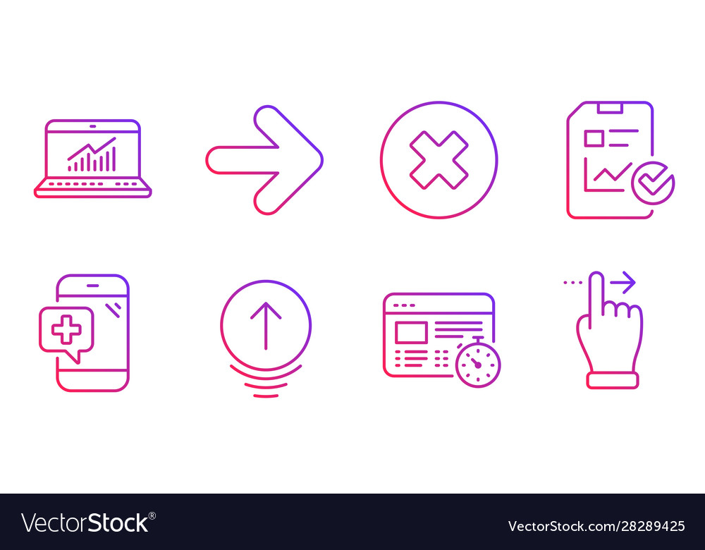 Web timer swipe up and next icons set close vector image Web timer swipe up and next icons set close
