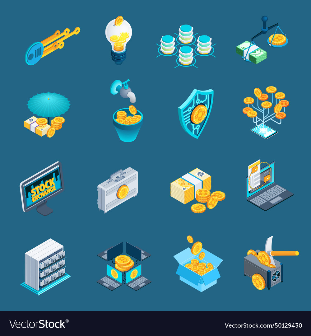 Cryptocurrency blockchain isometric icons Vector Image Cryptocurrency blockchain isometric icons