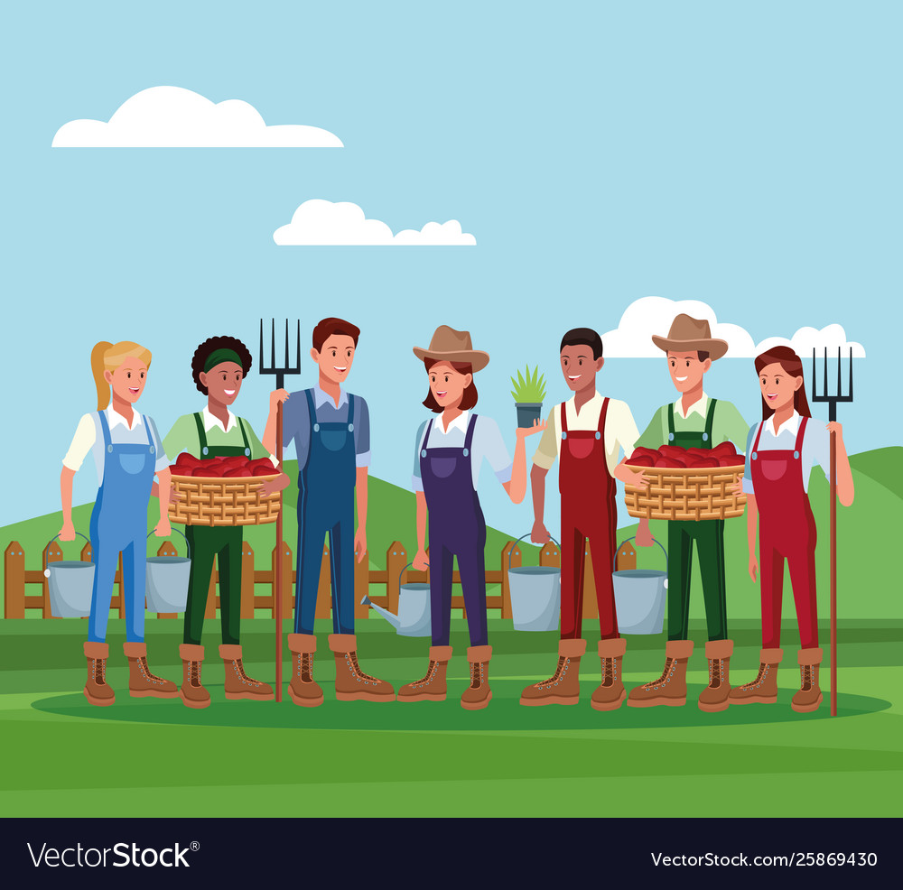 Farmers working in farm cartoons