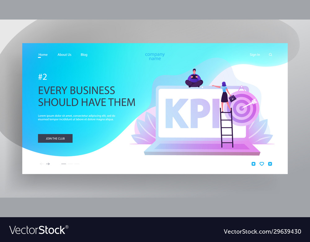 Key performance indicator kpi website landing vector image Key performance indicator kpi website landing