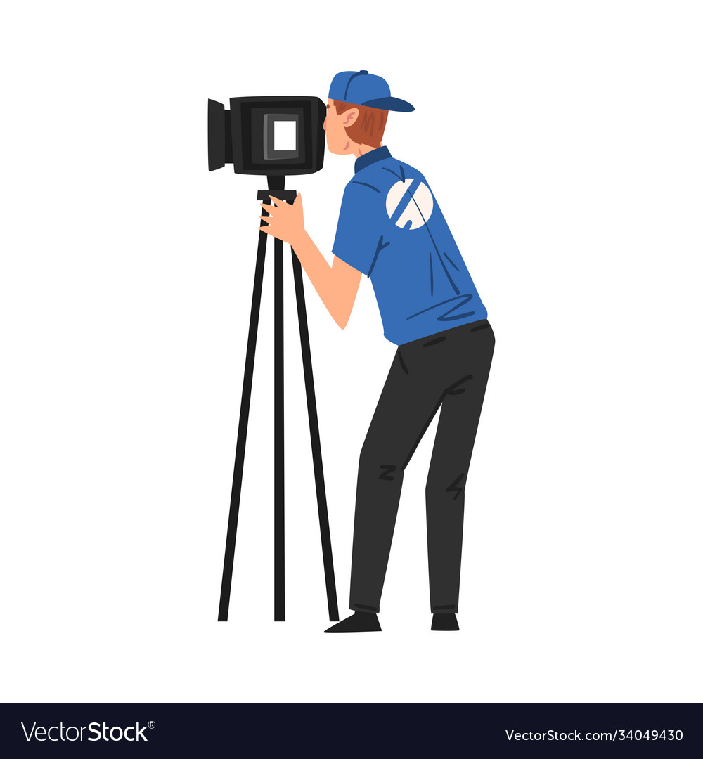 Male cameraman shooting with video camera Vector Image