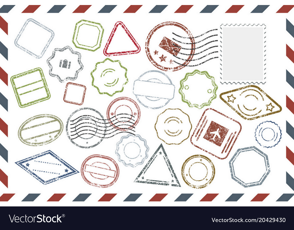 Postal stamps set on envelope