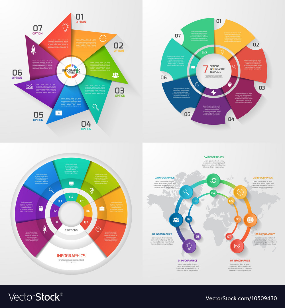 Set of 4 infographic templates with 7 options