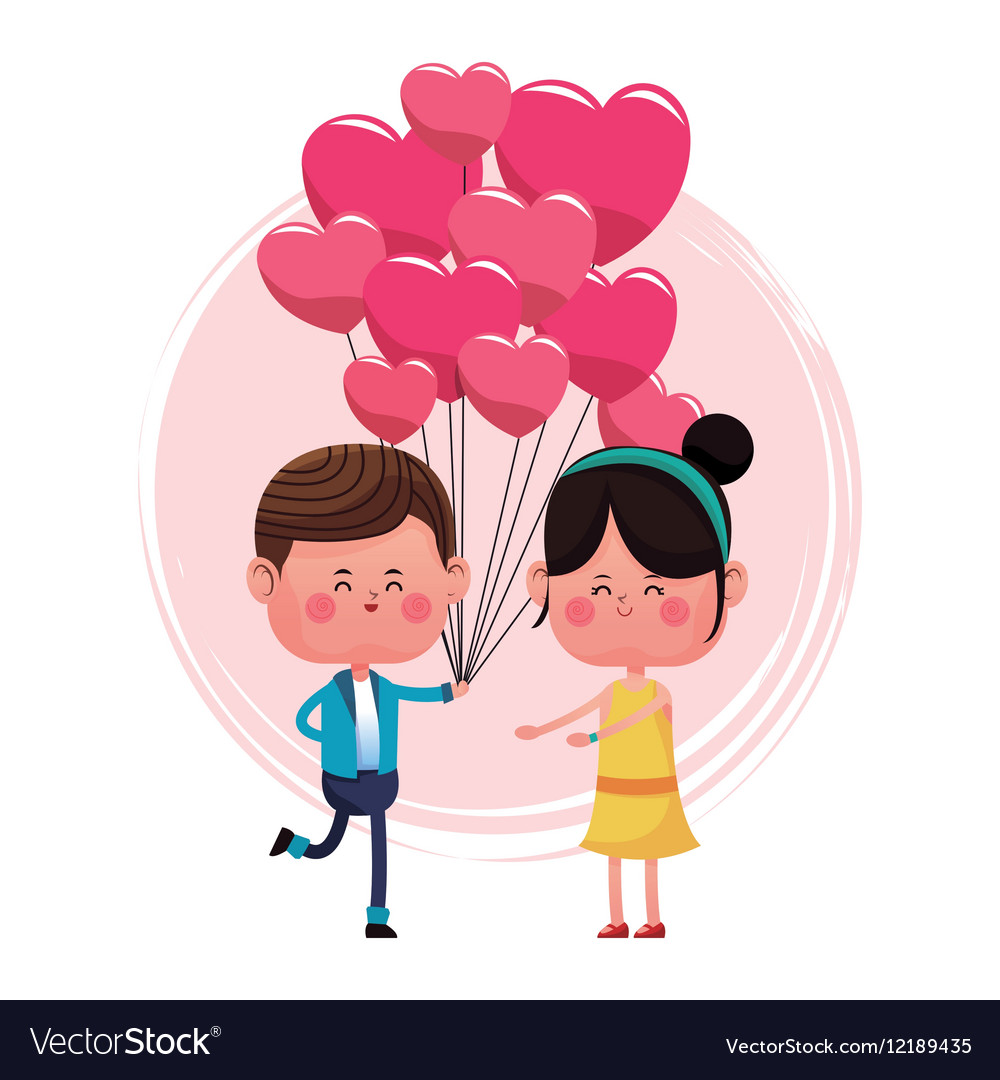 Boy with balloons heart shape and girl happy Vector Image