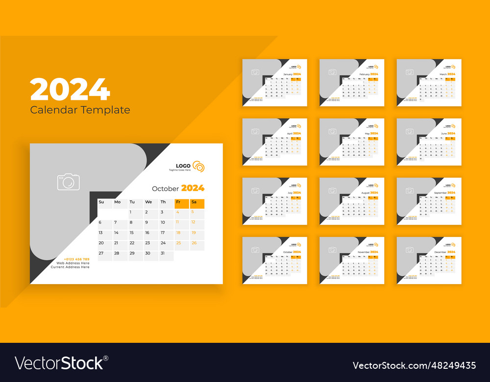 Calendar template for 2024 year week starts Vector Image