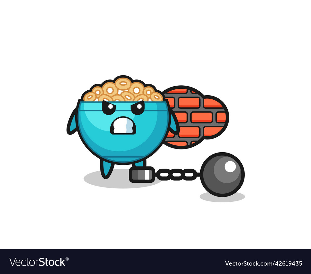 Character mascot of cereal bowl as a prisoner