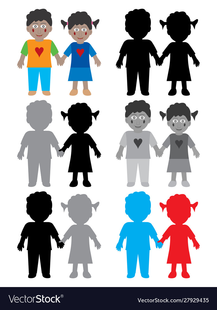 Color and black white happy african american kids Vector Image