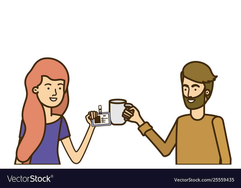 Couple with office objects in white Vector Image Couple with office objects in white