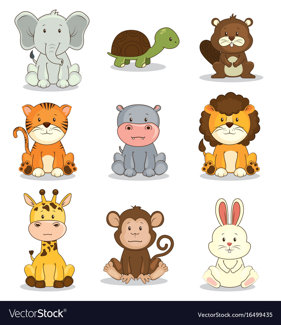 Cute adorable animal icon set Royalty Free Vector Image