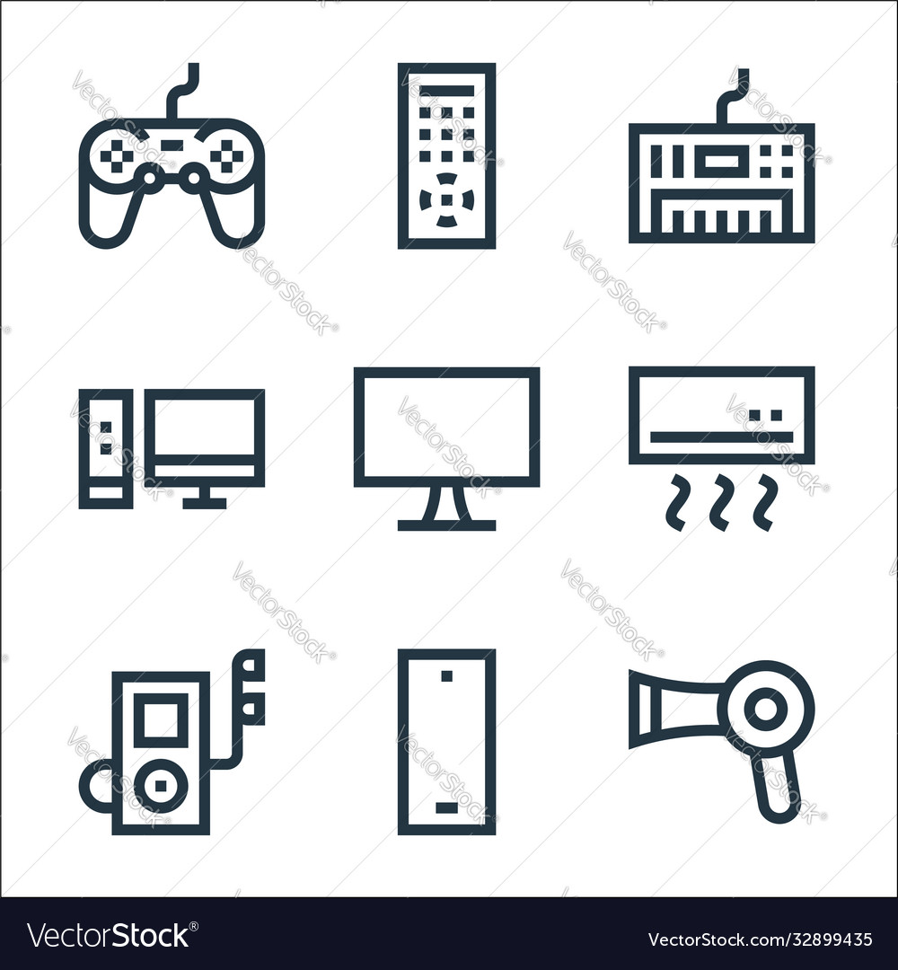 Electronics line icons linear set quality vector image Electronics line icons linear set quality