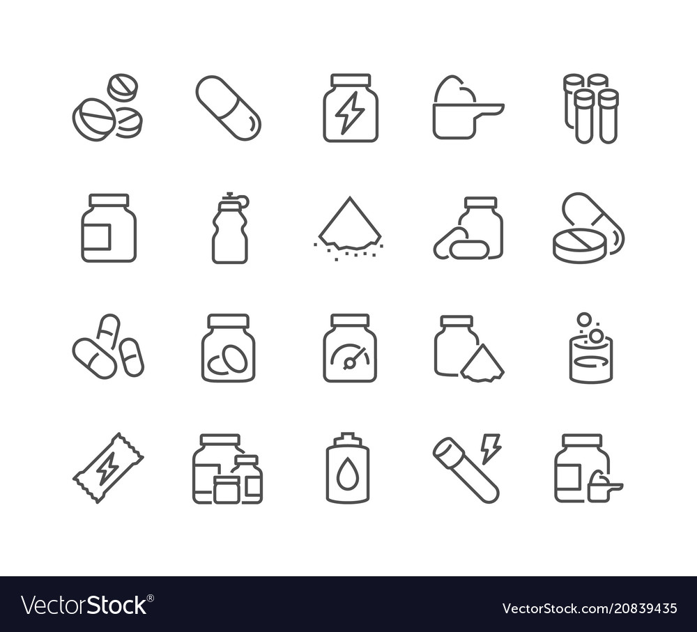 Line sport supplements icons vector image Line sport supplements icons