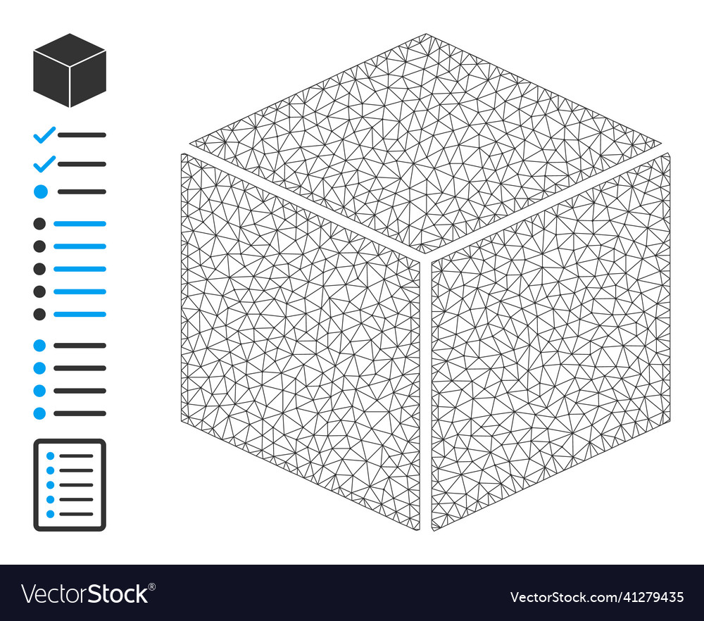Mesh 2d cube icon vector image Mesh 2d cube icon