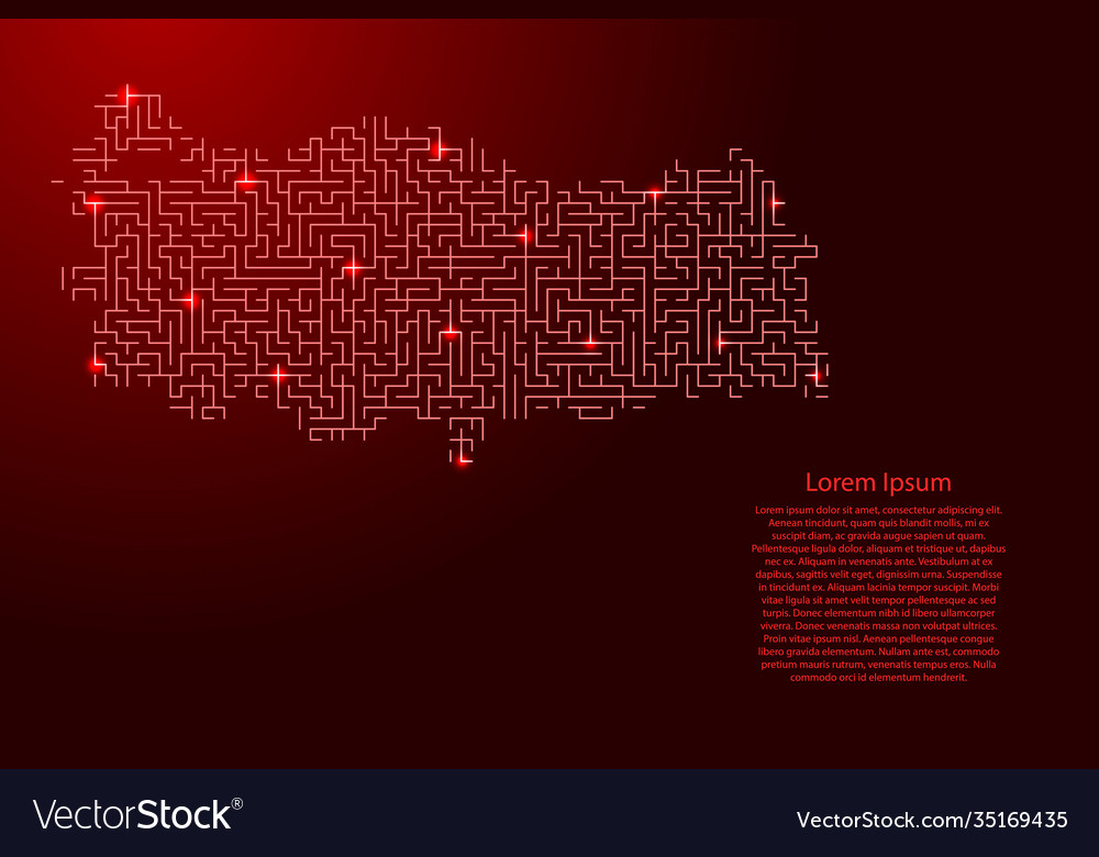 Turkey map from red pattern maze grid vector image Turkey map from red pattern maze grid