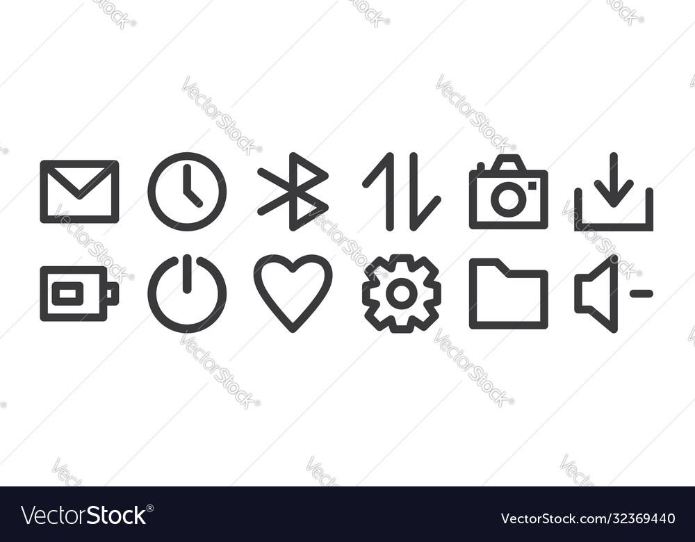 12 set linear user interface icons thin vector image 12 set linear user interface icons thin