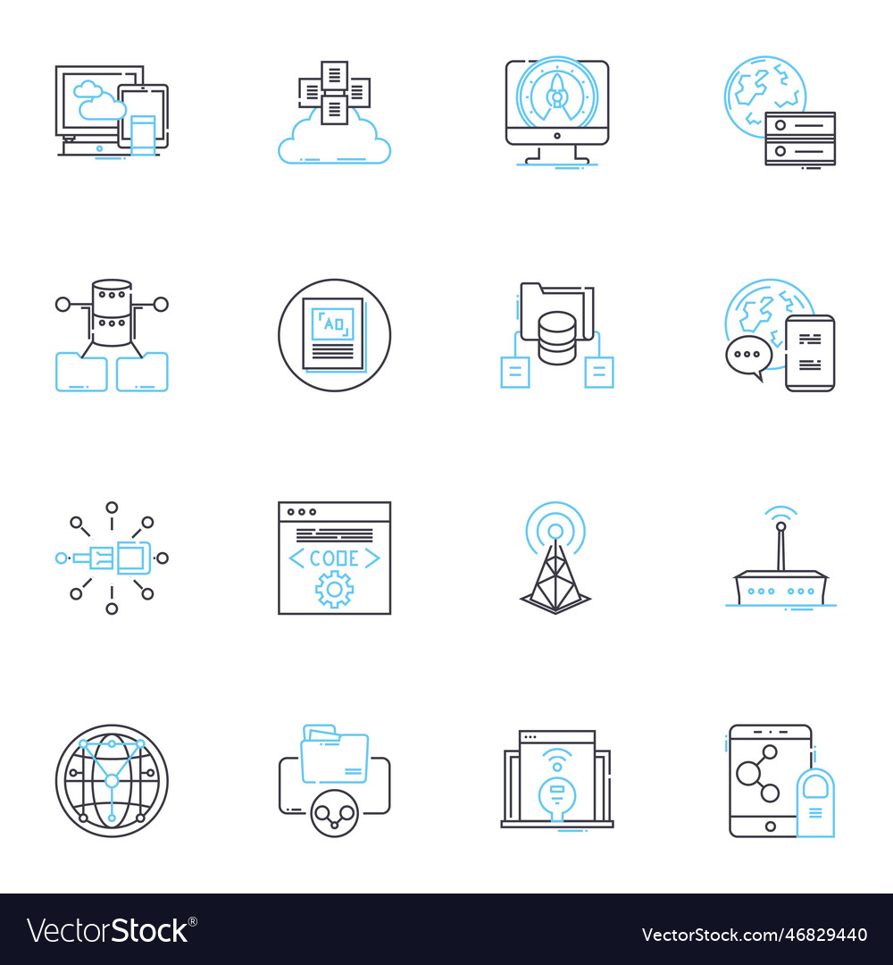 Circuit linear icons set electronics compnts