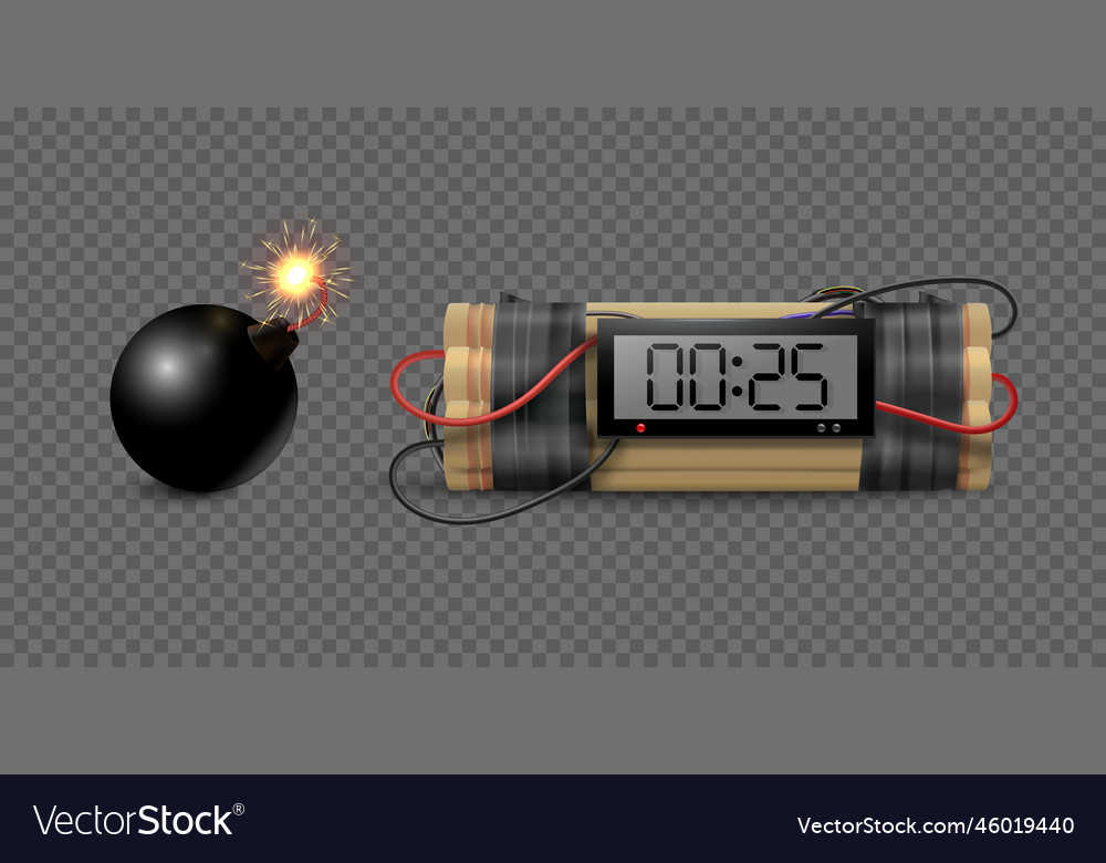 Dynamite Bomb Realistic Set With Isolated Images Vector Image Dynamite Bomb Realistic Set With Isolated Images Vector Image