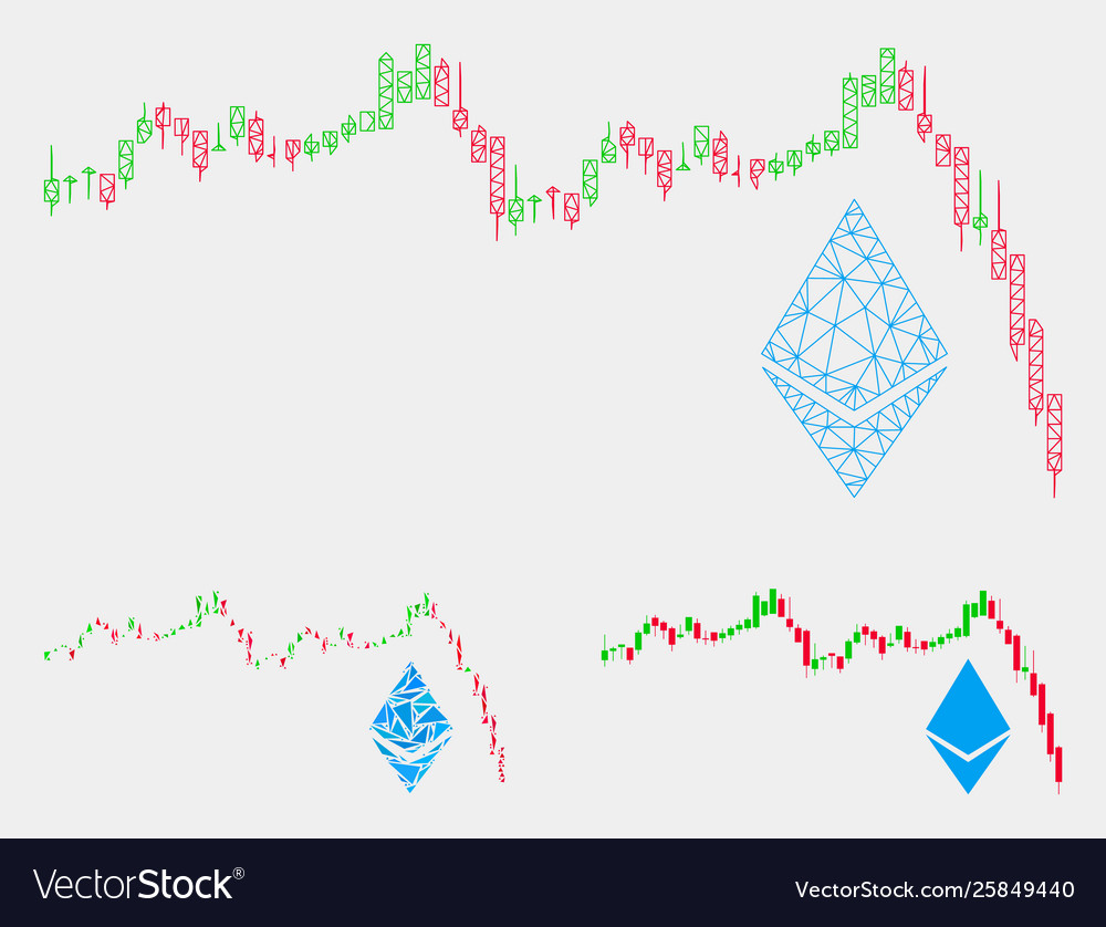 Ethereum falling chart mesh wire frame vector image Ethereum falling chart mesh wire frame
