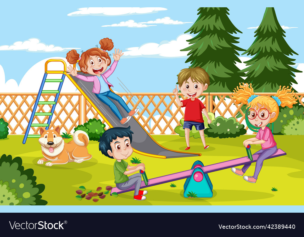 Happy children playing at playground Royalty Free Vector