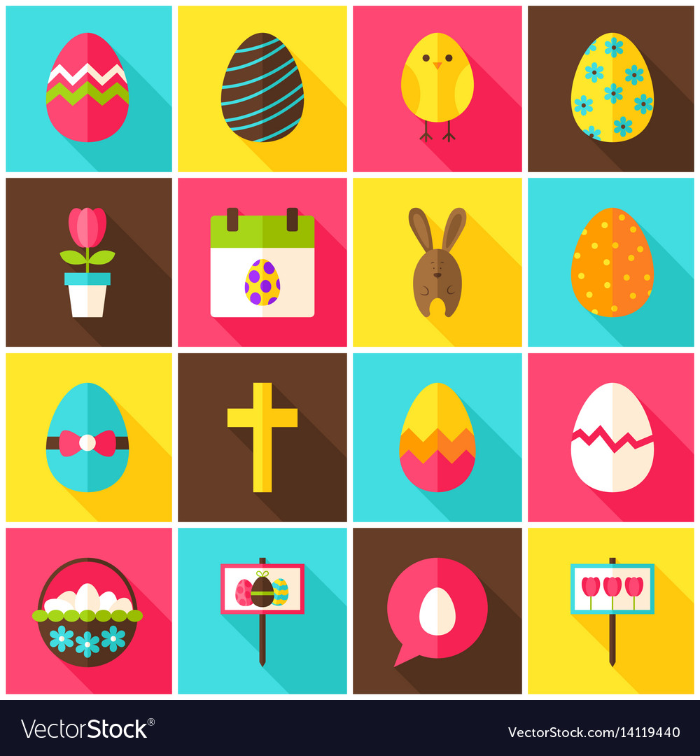 Happy Easter Colorful Icons Royalty Free Vector Image