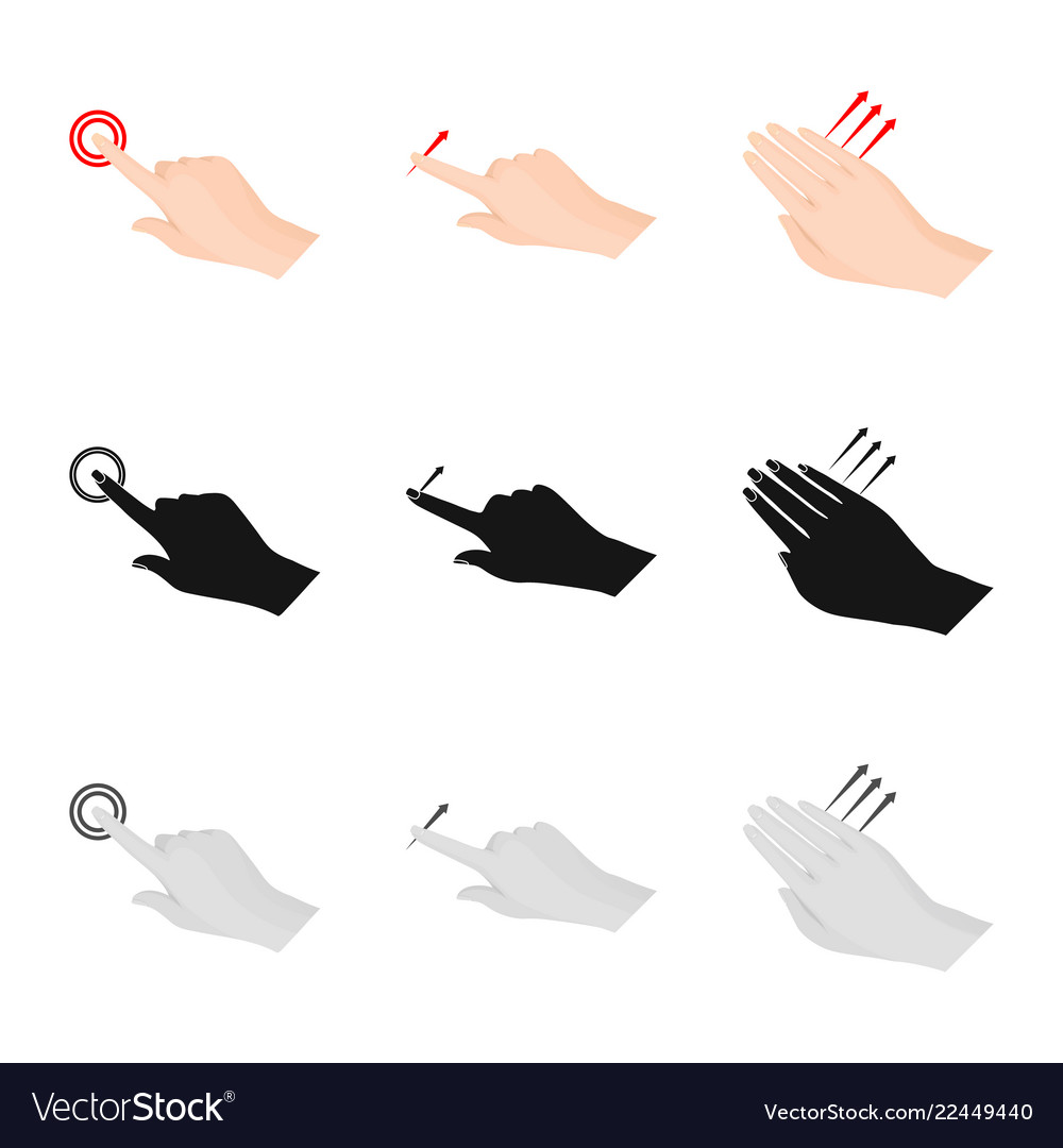 Isolated object of touchscreen and hand icon set
