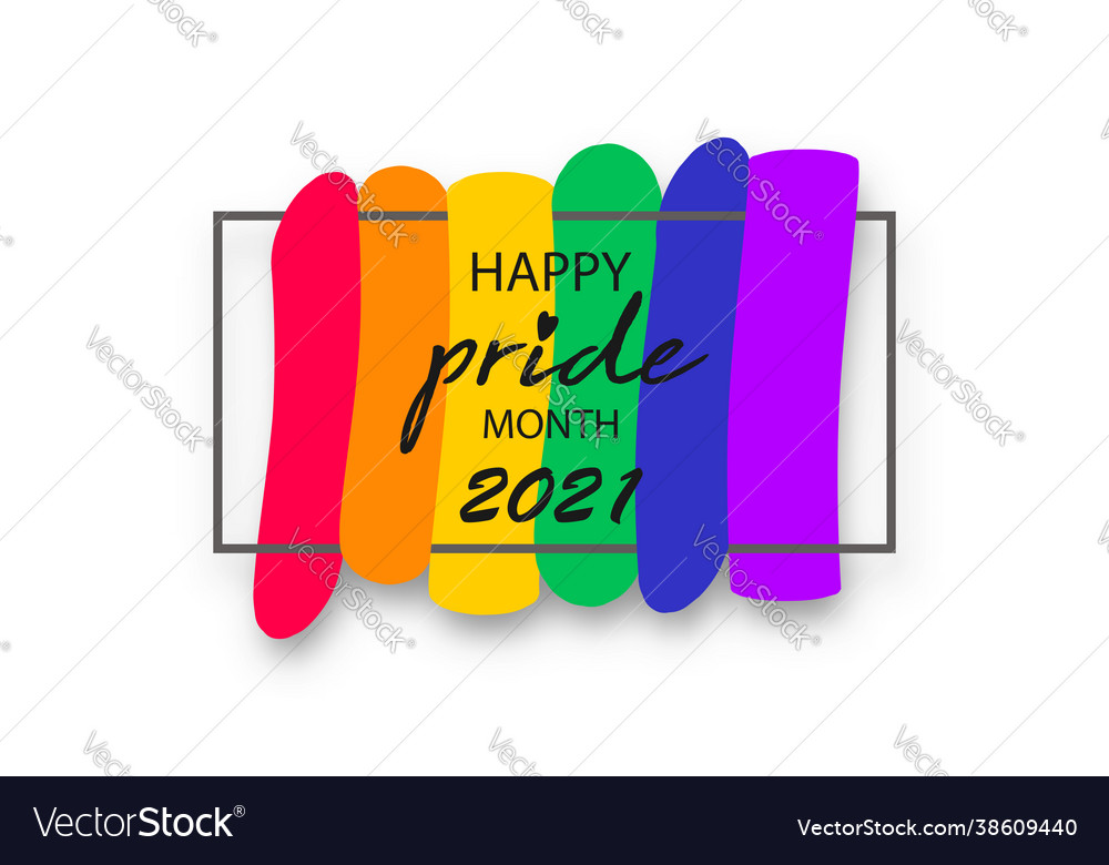 Pride month 2021 logo with rainbow flag banner