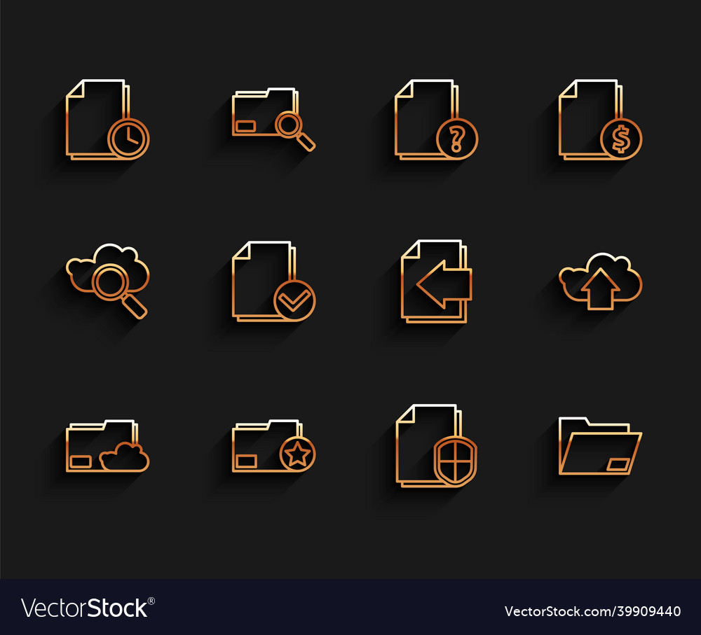 Set line cloud storage text document folder vector image Set line cloud storage text document folder
