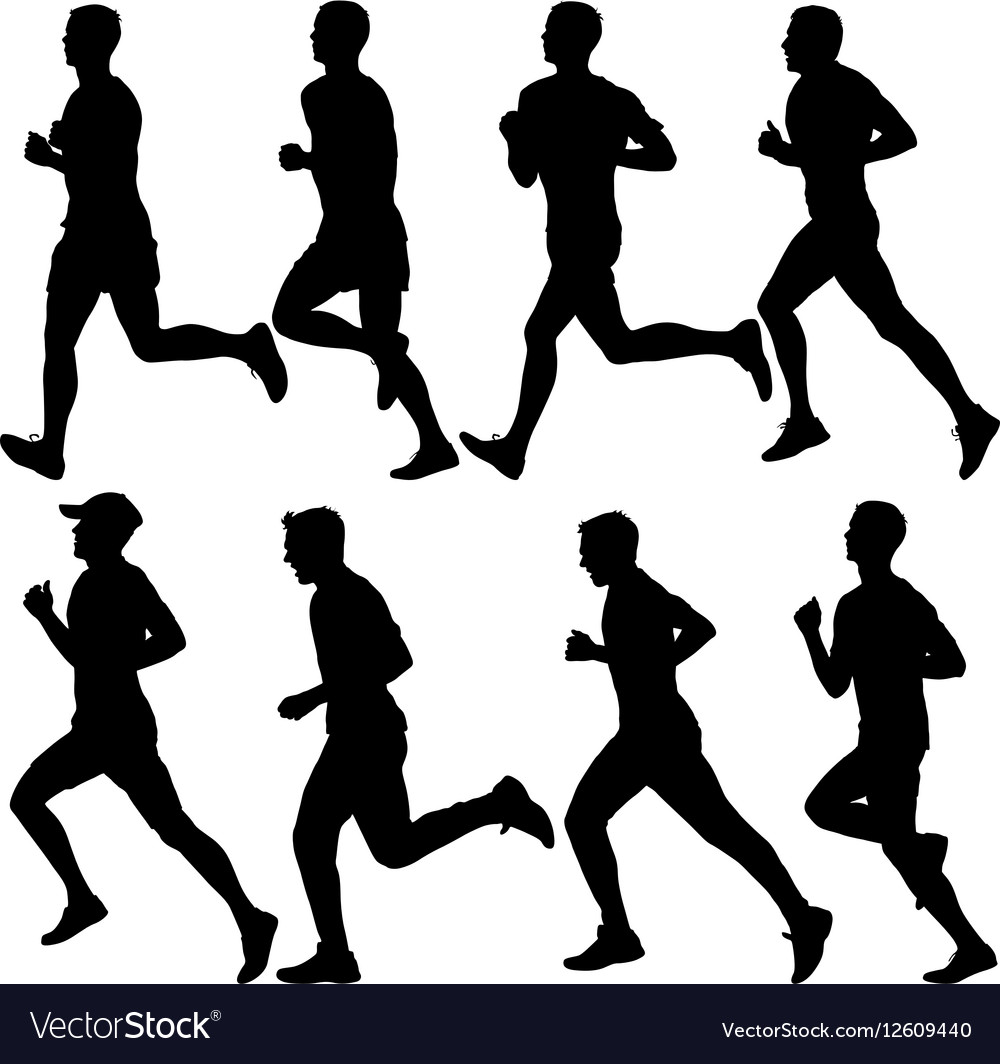 Set of silhouettes runners on sprint men