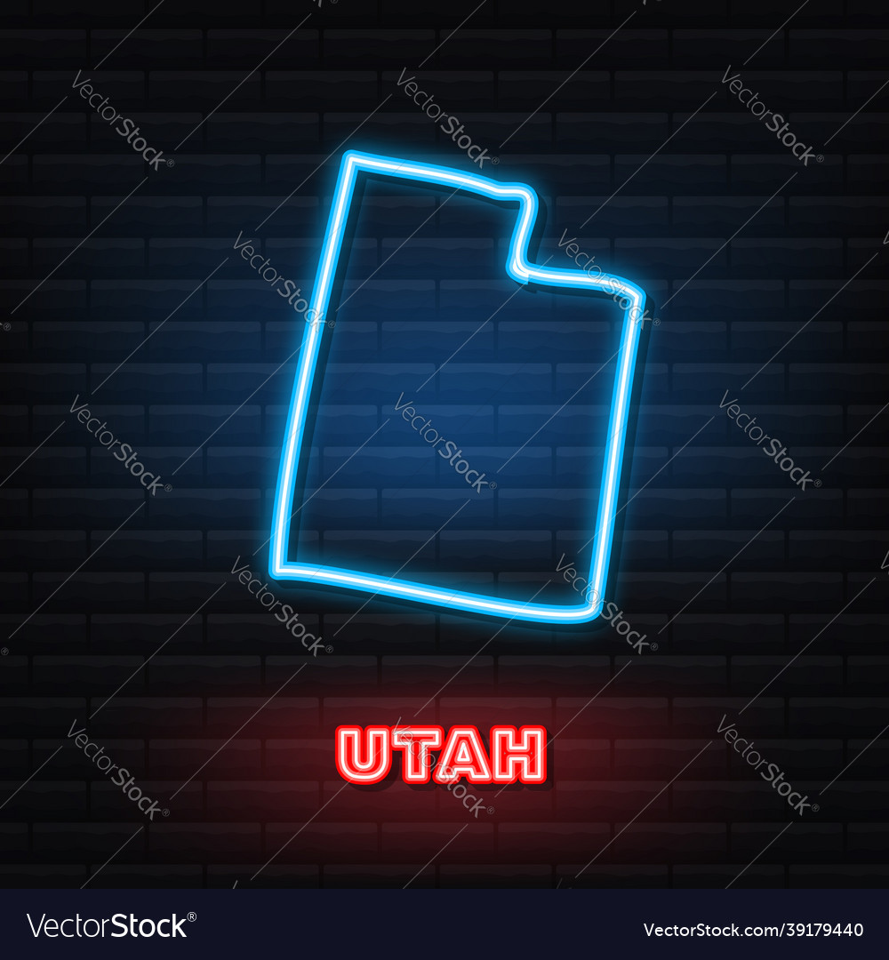 Utah state map neon icon Royalty Free Vector Image